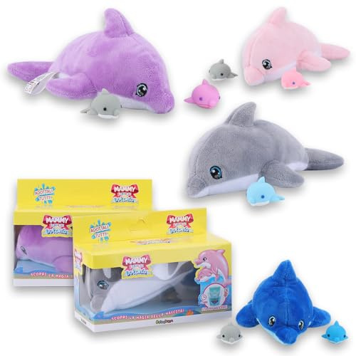 #sbabam Funny Box Mammy Surprise Delfín, Juegos para Niños de Edicola, Delfín de Peluche con Mini Cachorros, 2 Piezas, Muñecos Suaves de Animales, Juego para Niños