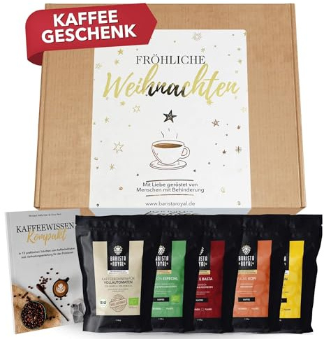 Kaffee Geschenk Weihnachten (5 x 100g) - Geschenkidee Weihnachten - Kaffeebohnen Geschenk Probierset - Fröhliche Weihnachten - gemahlen