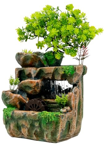 Qussse Zimmerbrunnen, Tischbrunnen mit LED Tischbrunnen Dekoration Wasserspie für Wohnzimmer Schlafzimmer Bürodekoration