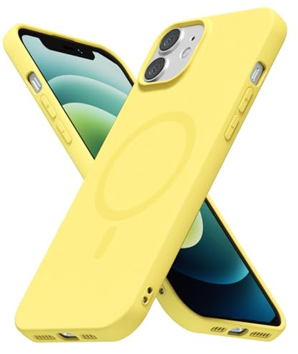 LoeoeL for iPhone 12/12 Pro Case Silicone Mag Safe, Compatible with Magsafe Ultra Slim Thin Magnetic Phone Case for Women Girls, Soft Rubber Gel Matte TPU Solid Color Minimalist Cover, Yellow