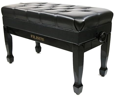 FILISITE Genuine Leather Piano Bench,Duet Piano Bench with Storage,Adjustable Heavy Duty Wooden Double Keyboard Seat XHJ-11G (Black)