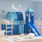 Willood Kinder Hochbett mit Rutsche, Leiter, Bettumrandung,Turm, Tunnel Blau 80x200 cm Massivholz Kiefer