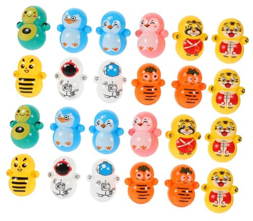 TOYANDONA 60pcs Mini Tumbler Toys Cute Animal Designs for Boy Girl Plastic Wobbling Toys for Birthday Party Favors Desktop Decoration and Playtime Random Styles Included