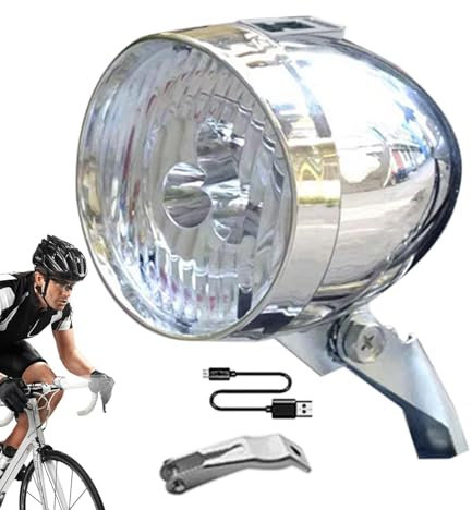 Faro delantero para bicicleta, carga USB con 3 bombillas LED, luces recargables para montar por la noche, faros clásicos retro para viajes nocturnos