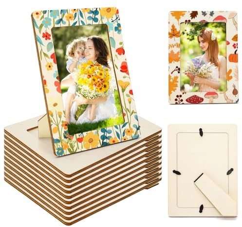 Lawei 12 Pack DIY Wood Picture Frames for Crafts, Unfinished Wooden Photo Frames for 15x20cm Photos, Standing Blank Postcard Picture Frames for Crafts, DIY Painting, Home Party Decorate
