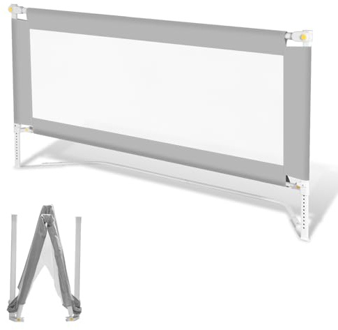 Ikodm Bettgitter Klappbar 180cm, Bettschutzgitter Höhenverstellbar von 68-95cm, Rausfallschutz Bett, Kinderbettgitter für Kinder, Babybettgitter Einfach zu Montieren, Grau