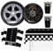 MORAINJAY Ensemble de Vaisselle Fête Pneus 51 Pièces, Assiettes, Tasses, Serviettes, Accessoires de Fête Voiture, Décoration de Table pour Anniversaire Automobile