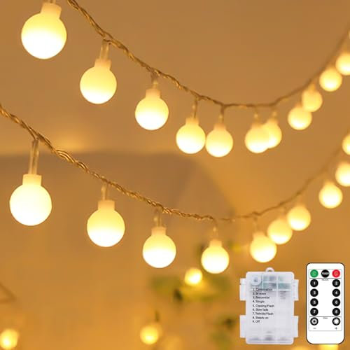 kolpop Lichterkette Batterie Innen, 30 LED Warmweiß Lichterkette Kugeln, Wasserdicht Lichterketten Außen mit Timer Fernbedienung, 8 Modi für Zimmer, Balkon, Hochzeit, Party, Weihnachten Deko