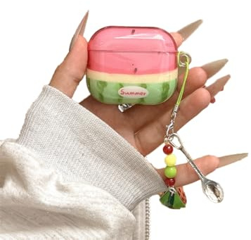 eglixu Niedliche Schutzhülle für Airpods 3 (2021), Sommerspaß, Wassermelone, IMD, stoßfest, weiche Hülle für AirPods der 3. Generation, mit Schlüsselanhänger