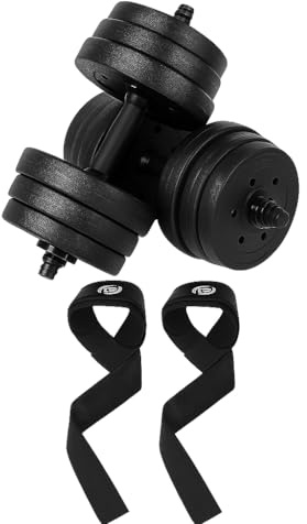 molti Zement Kurzhanteln Set 20kg mit Trainingsgurten – Verstellbare Hanteln mit Antirutsch-Griffen & Verschlüssen für Krafttraining (Bitumenhanteln 20kg mit Trainingsgurten)