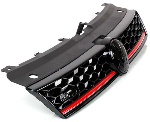 BandelOne enthält Waben Kühlergrill Sport Grill Schwarz Glänzend Rote Leiste für Polo V 6R Gti