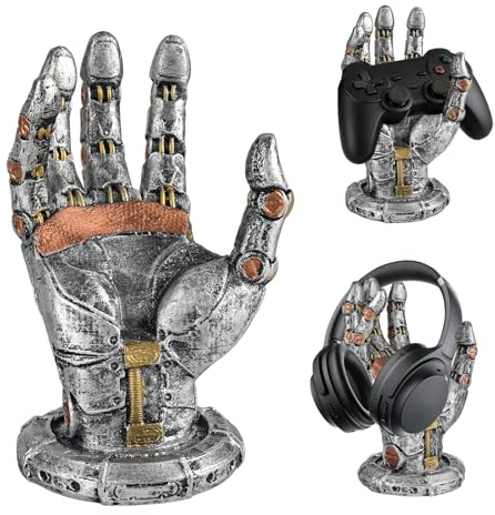 bssmmai Cyberpunk Kopfhörerstände, Gaming Headset Halterung und Controller Ständer, Futuristisches Harzdesign in Metalloptik, Gamer Zubehör für Schreibtischorganisation（kurz）