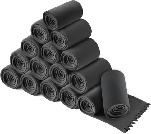wometo 16er Set Wave Fleecedecke 120x160 Oeko-TEX ca. 300g dunkelgrau | weiche Fleece Decke mit geschnittenem Wellenrand und Anti-Pilling, 16 Stück im Karton