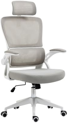 7H SEVEN HOUSE Ergonomischer Schreibtischstuhl ErgoFlex Pro, Kopfstütze, atmungsaktive Rückenlehne, verstellbare Höhe, neigbar, Lendenwirbelstütze, Armlehnen und Räder, Schwarz/Dunkelgrau/Hellgrau