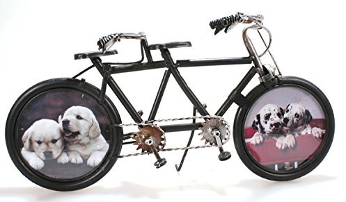 Fahrrad Tandem aus Metall 32 cm schwarz mit 2 Bilderrahmen Oldtimer Nostalgie Blech Modell Rad Velo