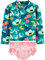 Simple Joys by Carter's Baby-Mädchen 2-Piece Assorted Rashguard Rash-Guard-Set, Grün Floral/Rosa Streifen, 5 Jahre