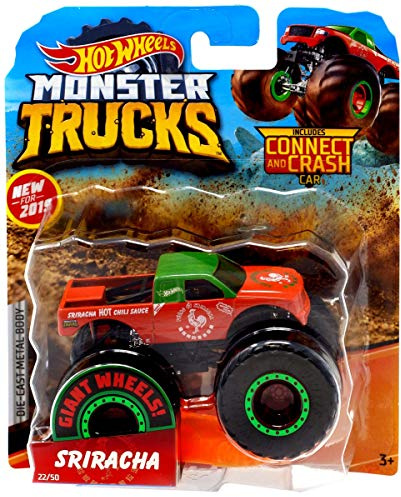 Hot Wheels Monster Trucks Giant Wheels Sriracha with Connect & Crash Car 1:64 Scale.