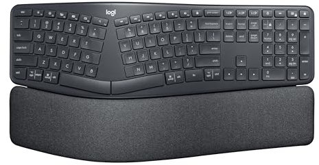 Logitech Ergo K860 Teclado ergonómico inalámbrico con reposamuñecas - Diseño de teclado dividido para Windows/Mac, conectividad Bluetooth o USB