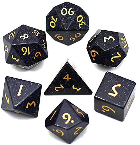 World of Dice - Blaufluss Edition - edles Würfelset aus echtem Schmuckstein, 7-teiliges Würfelset für RPG, Pen and Paper, DND, DSA, D4 bis D20