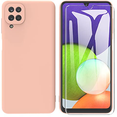 ARRYNN Coque pour Samsung Galaxy A22 4G + Film Protection écran en Verre trempé, Housse Ultra Premium TPU Silicone Liquide Flexible pour Samsung Galaxy A22 4G-Rose