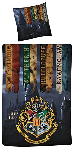 Harry Potter - Juego de cama 100% algodón, funda nórdica de 140 x 200 cm y funda de almohada de 65 x 65 cm