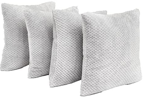Brentfords Waffle Fleece Set of 4 x Cushion Covers 45 x 45 cm Plush Scatter Home Decor Pack, 18 x 18 - Silver Grey