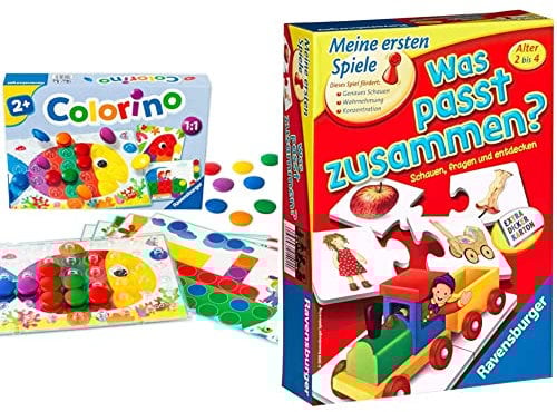 Ravensburger Kinderspiele 20832 - Colorino - Kinderspiel zum Farbenlernen, Mosaik Steckspiel, Spielzeug ab 2 Jahre & Ravensburger 21402 - was passt zusammen? - für 1-4 Spieler ab 2 Jahren