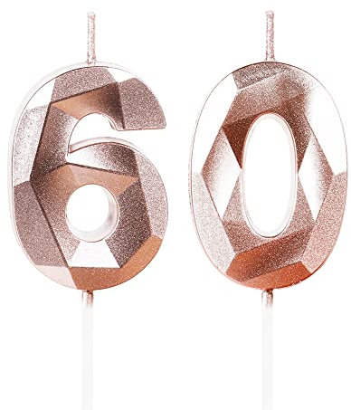 Yiran Geburtstagskerzen Zahlen 60, 5cm Roségold Geburtstagskerzen, Kerzen Geburtstag, Geburtstag Kerzen, Tortendeko Geburtstag, Kuchendeko Geburtstag, Geburtstagskerzen für Geburtstagsdeko, Nummer 60
