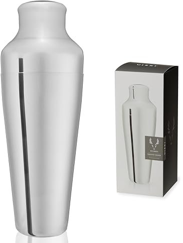 Viski Pariser Cocktail-Shaker, konturierter, hochglanzpolierter Edelstahl, mit integrierter Kappe und Sieb, 750 ml, silberfarben, 1 Stück