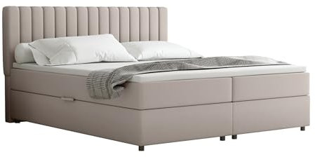 Everest Boxspringbett 180 x 200 cm Doppelbett mit hochwertiger Bonell-Matratze und Topper, Polsterbett mit Bettkasten, Schlafzimmer, Bequem, Modern, Stilvoll
