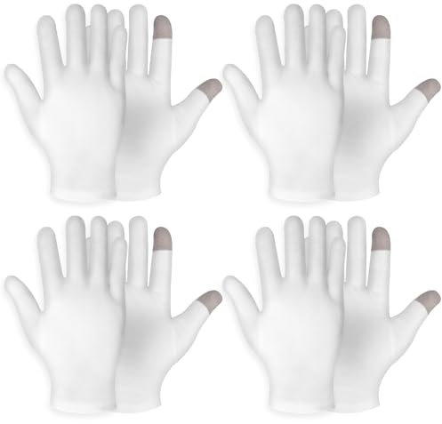 WLLHYF Feuchtigkeitsspendende Handschuhe aus weißer Baumwolle Spa-Touchscreen-Handschuhe über Nacht vor dem Schlafengehen feuchtigkeitsspendende Lotion-Handschuhe für Männer Frauen (Paar, 4)
