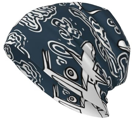 DEHIWI Flugzeug-Beanie-Mütze, weich, warm, Totenkopfkappe, lockere Strickmütze, für Damen und Herren, Outdoor, Schwarz, Schwarz, Einheitsgr��e