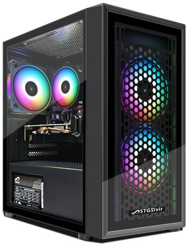 STGsivir Basic Gaming PC, Intel Core i5 bis zu 3.7 GHz, AMD Radeon R9 370 4GB GDDR5, 16GB RAM, 512GB SSD, 600 M WLAN, BT 5.0, RGB Lüfter x 3, W10H64, Gamer PC Computer Desktop