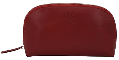 GERMANUS Kosmetiktasche Helge aus echtem Leder, Kulturbeutel, Waschtasche, Schminktasche, Clutch (Rot)