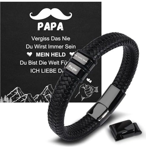 TERRISHE Vatertagsgeschenk für papa - Geschenke für Papa - Armband Herren Lederarmband Gravur “Ich Liebe Dich Papa” - Leder Armband Weihnachtsgeschenke Geburtstagsgeschenk fü Papa Vater Dad