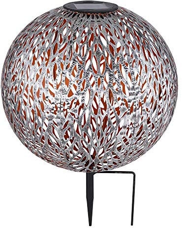 Solar Kugelleuchte Außen Solarkugelleuchte Garten, Dekor Stanzungen, antik-Silber Gold, LED AKKU, DxH 27 x 38 cm