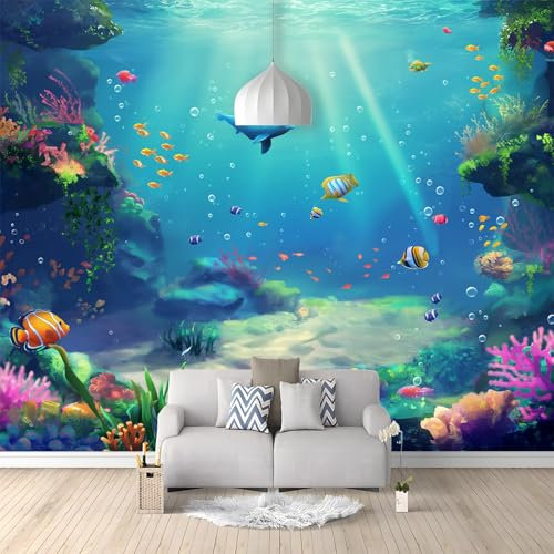 Farbe Fototapete 200x140cm, Meerestiere Fisch Koralle Wandaufkleber Fototapete für Wohnzimmer, Schlafzimmer, Kinderzimmer Dekorative Wasserdicht Tapete