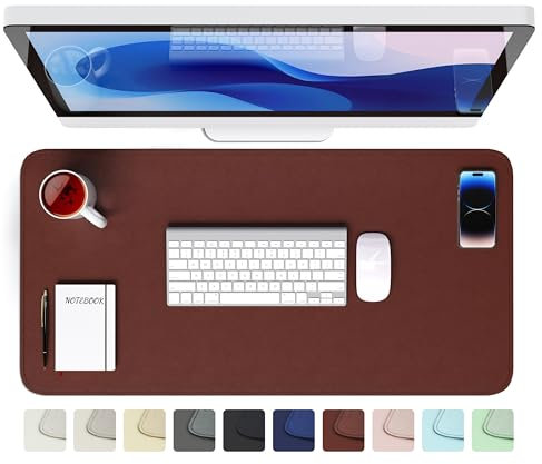 GOMIN Schreibtischunterlage 80x40cm - PU Leder Mauspad Wasserfest & Rutschfest - Laptop Tischunterlage Groß - Leicht zu reinigende Schreibunterlage - Mousepad XXL für Büro und Home-Office - Braun