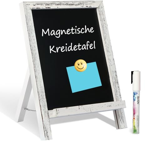 QUEENLINK Kreidetafel Magnetisch Blackboard 24.2×35.6cm Kreidetafel Aufsteller Klein Tafel zum Beschriften mit Weiß Holzrahmen Memoboard für Küche