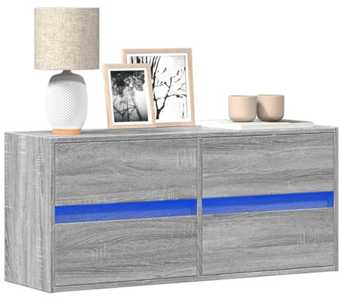 qohoio TV-Wandschrank mit LED-Beleuchtung TV Schrank Sideboard TV Fernsehschrank Wohnwand Grau Sonoma 100x31x45 cm - 852297