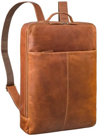 STILORD Livius Schmaler Leder Rucksack Herren & Damen XL Laptoprucksack 15-19 Zoll Arbeitsrucksack Business Rucksack mit vielen Fächern Notebookrucksack Echtleder Farbe:Cognac - braun