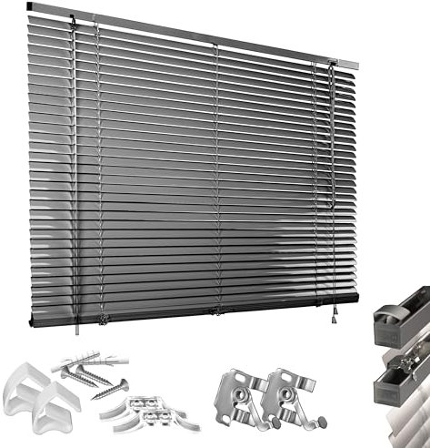 HUGG (28-KF) Alu-Jalousie Klemmfix ohne Bohren, Fenster-, Wand- und Deckenmontage, 130 x 160 cm (B x H), Anthrazit