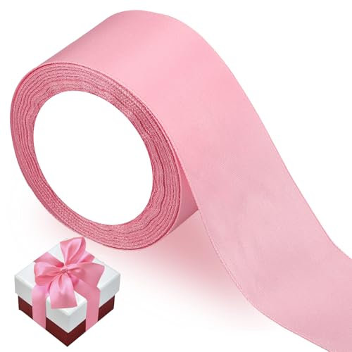 Ruban Satin Rose Large - Ruban Cadeau Emballage 5cm x 22m - Adapté À Noël, Aux Mariages et Aux Fêtes (Rose)