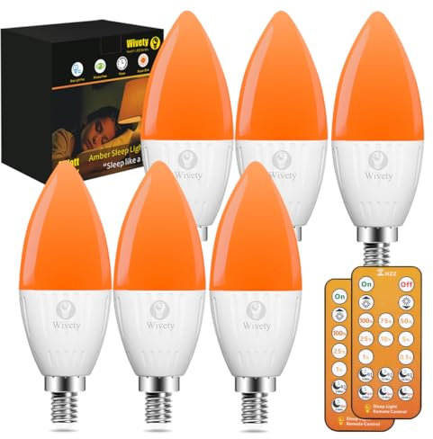 Wivety LED Ampoule E14 de Sommeil avec Télécommande, Ampoule Ambre sans Lumiere Bleue 1600K, 5W Pour la Chambre de Bébé, la Chambre à Coucher (6 paquets)