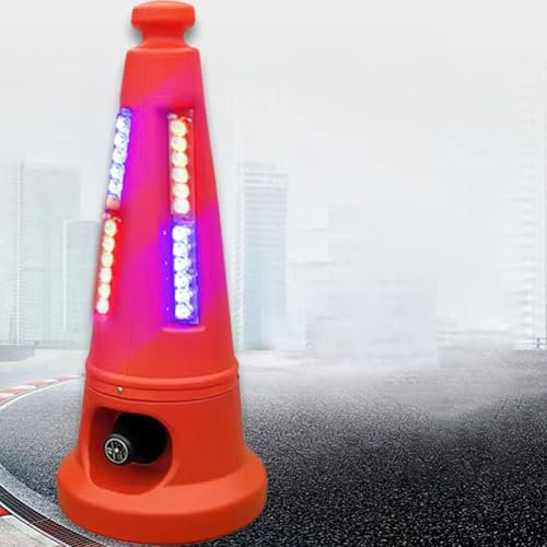 SUCRFXJ Road Traffic Safety Cone with LED Lights, Portable Wind Resistant Traffic Cone with Remote Control, 800-1000M High Visibility Red Street Cone, for Road Parking, Driving Practice -