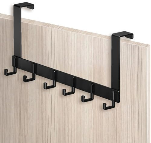 OYIWINMI Crochet de porte en acier inoxydable noir - Porte-manteau de porte avec 6 crochets - Patère de porte sans perçage - Pour portes (4,1-4,5 cm) - Durable - Peut être accroché dans la salle de