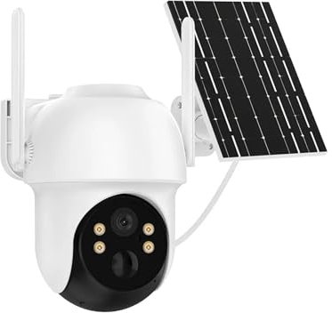 KKENZA Solar Camera With Dual Lens, WiFi Outdoor PTZ Security Camera, 8MP HD, Built-in Battery, Cam With PIR Alarm(White Add 64G)