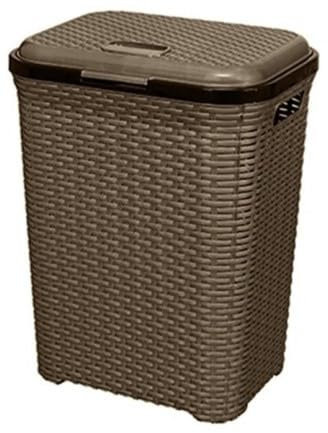 Cesto para Ropa Sucia 65 L - Envio 24h - con Asas y Tapa, pongotodo Rattan de plástico duro. Cubo para plancha, Almacenaje juguetes, herramientas o Multiusos. Ligero y Resistente. (Marrón, 65 Litros)