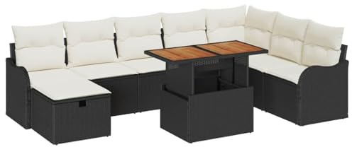 vidaXL 9-teiliges Garten-Sofa-Set mit Kissen, Schwarz, aus Poly-Rattan, modulares Design, verstellbare Füße, wetterfest, bequem für 5 Personen, Outdoor-Sitzgruppe für Terrasse und Lounge.