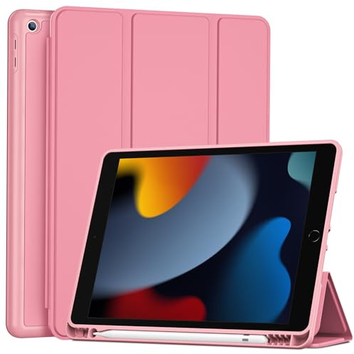 ProCase iPad 9th/8th/7th Generation Case 10.2 Inch (2021/2020/2019 Release) | Pencil Holder, Soft TPU Cover, Shockproof, Slim & Lightweight, Auto Sleep/Wake, Precise Cutouts, Magnetic Closure -Pink